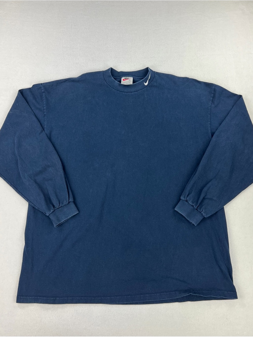 Vintage 90s Nike Mens Navy Blue Long Sleeve Swoosh Mock Neck T-Shirt Size XXL